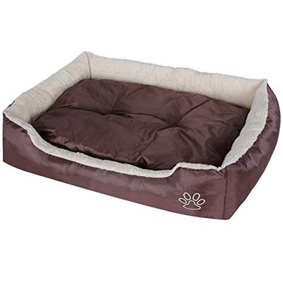 Songmics | Comfortabele Hondenmand met Omkeerbaar Kussen voor Zomer en Wintergebruik | Honden Mand / Puppykussen voor Hond of Kat | Oxford-doek | Afm. 60 x 48 x 15 cm | Kleur: Bruin / Beige