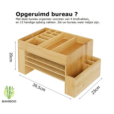 Decopatent Bamboe bureau organizer met pennenbakje en brievenbakje – Bamboe hout, groot formaat - Decopatent