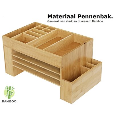 Decopatent Bamboe bureau organizer met pennenbakje en brievenbakje – Bamboe hout, groot formaat - Decopatent