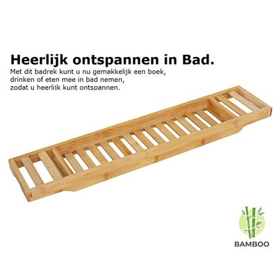 Decopatent Bamboe badrekje voor over bad – 70 cm lang – Badplank / badbrug geschikt voor telefoon – Basic bad tafeltje van hout - Decopatent