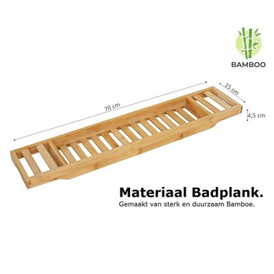 Decopatent Bamboe badrekje voor over bad – 70 cm lang – Badplank / badbrug geschikt voor telefoon – Basic bad tafeltje van hout - Decopatent