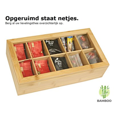 Decopatent Luxe theedoos met doorzichtig venster van bamboe hout – 10 vaks theekist voor thee - Decopatent