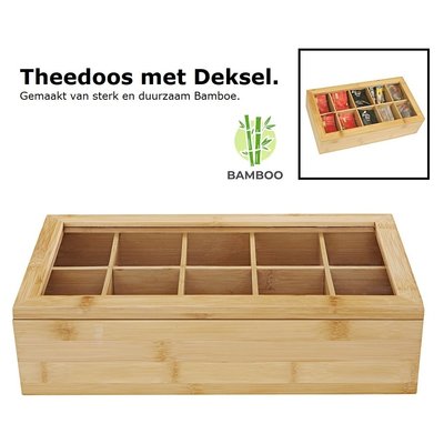 Decopatent Luxe theedoos met doorzichtig venster van bamboe hout – 10 vaks theekist voor thee - Decopatent