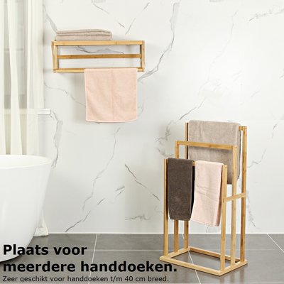 Decopatent Vrijstaand handdoekenrek voor badkamer – Staand handdoekrek van bamboe hout – Handdoek droogrek met 3 armen  - Handdoekrek - Decopatent