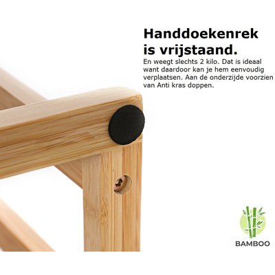 Decopatent Vrijstaand handdoekenrek voor badkamer – Staand handdoekrek van bamboe hout – Handdoek droogrek met 3 armen  - Handdoekrek - Decopatent