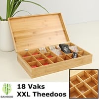 Decopatent Luxe grote theedoos van bamboe hout – 18 vaks theekist voor thee - Decopatent