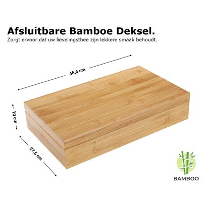 Decopatent Luxe grote theedoos van bamboe hout – 18 vaks theekist voor thee - Decopatent