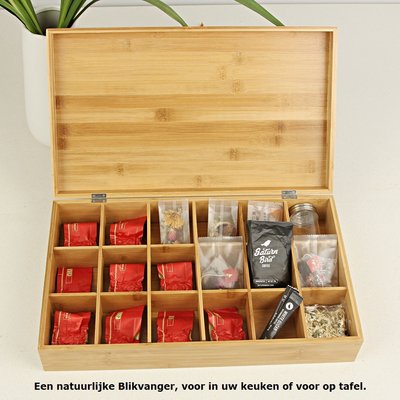 Decopatent Luxe grote theedoos van bamboe hout – 18 vaks theekist voor thee - Decopatent