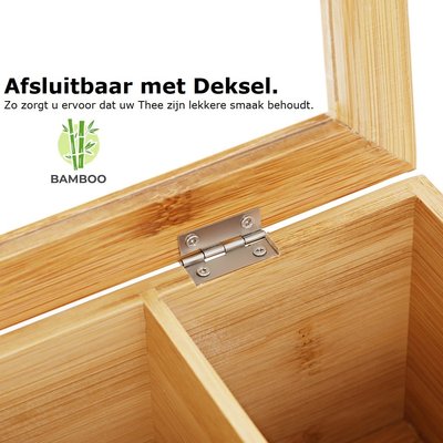Decopatent Luxe theedoos met doorzichtig venster van bamboe hout – 9 vaks theekist voor thee - Decopatent