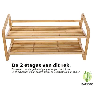 Decopatent Bamboe schoenenrek met 2 etages – Houten opbergrek voor 6 tot 9 paar schoenen – Ruimtebesparend / Compact / Klein en smal / 73 cm – 2 laags schoenenplank - Decopatent