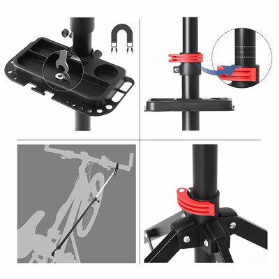 Songmics Fiets Montagestandaard voor Professionals | 360°  Draaibaar Montagestandaard met magnetische gereedschapsbakje | In hoogte verstelbaar van 102 tot 172 Cm. | Lichtgewicht Reparatiestandaard voor fietsen, Mtb's, Racefietsen etc | Eenvoudig mee te nemen