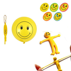 Decopatent 30 STUKS | MIX Vrolijke Traktatie / Uitdeel Kado's, bestaande uit: 10x Smiley Bounce Ballon, 10x Strech Smiley en 10x Smiley Tollen | Vrolijke Smiley Uitdeelcadeautjes