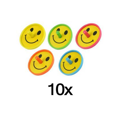 Decopatent 30 STUKS | MIX Vrolijke Traktatie / Uitdeel Kado's, bestaande uit: 10x Smiley Bounce Ballon, 10x Strech Smiley en 10x Smiley Tollen | Vrolijke Smiley Uitdeelcadeautjes