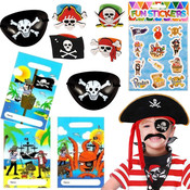 Decopatent 40 STUKS | Piraten Traktatie / Uitdeel Kado's, bestaande uit: 10x Piraten Uitdeelzakjes, 10x Piraten ooglap, 10x Piraten Stickervel  en 10x Piraten Ringen | Piraat Uitdeelzak met cadeautjes voor 10 Kinderen