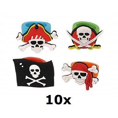 Decopatent 40 STUKS | Piraten Traktatie / Uitdeel Kado's, bestaande uit: 10x Piraten Uitdeelzakjes, 10x Piraten ooglap, 10x Piraten Stickervel  en 10x Piraten Ringen | Piraat Uitdeelzak met cadeautjes voor 10 Kinderen
