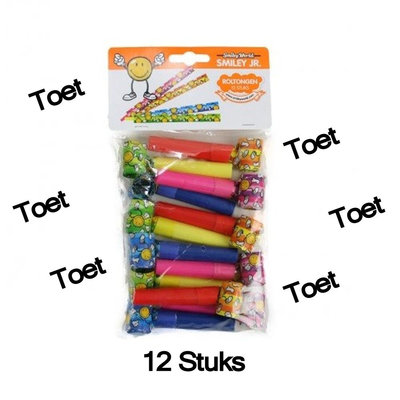 Decopatent 36 STUKS | Super Traktatie / Kinderfeest pakket - Bestaande uit: 12x Fun/Feestbrillen, 12x Smiley Spiraal Traploper & 12x Smiley Roltoeters | Jongens & Meisjes | Feestpakket voor Kinder Verjaardagen en Kinderfeestjes