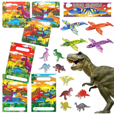 Decopatent 40 STUKS | Dinosaurus Traktatie / Uitdeel Kado's, bestaande uit: 10x Dinosaurus Uitdeelzakjes, 10x Dinosaurus Puzzel, 10x Dino Foam Vliegtuigen en 10x Dino figuur | Dino Uitdeelzakjes met cadeautjes voor 10 Kinderen
