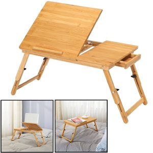 Decopatent Laptoptafel voor op bed van bamboe hout - Hoogte verstelbaar, kantelbaar & Inklapbaar - Bedtafel voor laptop, boek, tablet - Ontbijt op bed tafel - Decopatent®