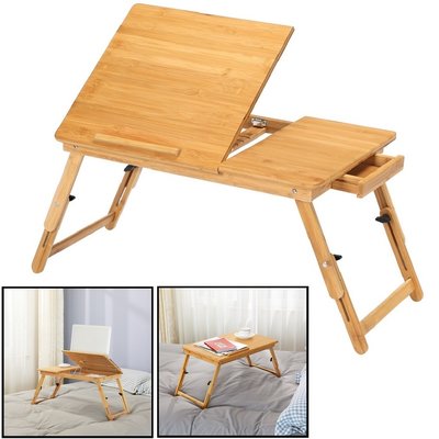 Decopatent Laptoptafel voor op bed van bamboe hout - Hoogte verstelbaar, kantelbaar & Inklapbaar - Bedtafel voor laptop, boek, tablet - Ontbijt op bed tafel - Decopatent®