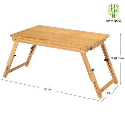 Decopatent Laptoptafel voor op bed van bamboe hout - Hoogte verstelbaar, kantelbaar & Inklapbaar - Bedtafel voor laptop, boek, tablet - Ontbijt op bed tafel - Decopatent®