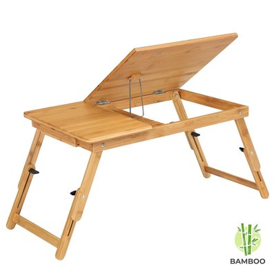 Decopatent Laptoptafel voor op bed van bamboe hout - Hoogte verstelbaar, kantelbaar & Inklapbaar - Bedtafel voor laptop, boek, tablet - Ontbijt op bed tafel - Decopatent®