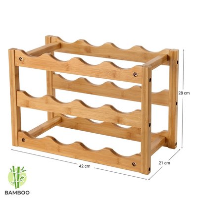 Decopatent Wijnrek van bamboe hout voor 12 flessen wijn - Design wijnflessenrek / flessenrek met 3 lagen - Decopatent®