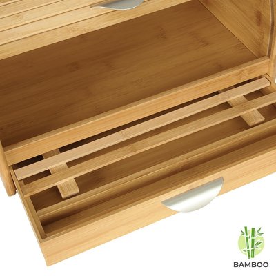 Decopatent Broodtrommel van bamboe hout met Schuifdeksel - Houten brooddoos / brood trommel met schuifdeksel en geïntegreerde brood snijplank - Decopatent®