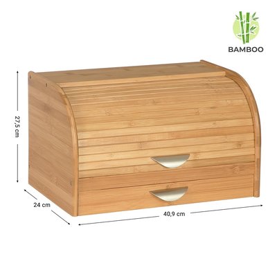 Decopatent Broodtrommel van bamboe hout met Schuifdeksel - Houten brooddoos / brood trommel met schuifdeksel en geïntegreerde brood snijplank - Decopatent®