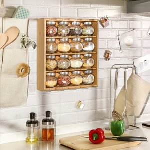 Decopatent Decopatent® Kruidenrekje - Kruidenrek met 16 kruidenpotjes van glas - Keukenrek - Specerijen rek - Bamboe Hout - 4 laag