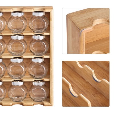 Decopatent Decopatent® Kruidenrekje - Kruidenrek met 16 kruidenpotjes van glas - Keukenrek - Specerijen rek - Bamboe Hout - 4 laag