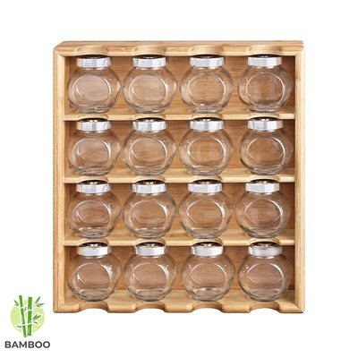 Decopatent Kruidenrekje met 16 kruidenpotjes van glas - Keukenrek / specerijen rek van bamboe hout - 4 laags keukenorganizer - Hangend en staand te gebruiken - Decopatent®