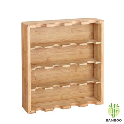 Decopatent Kruidenrekje met 16 kruidenpotjes van glas - Keukenrek / specerijen rek van bamboe hout - 4 laags keukenorganizer - Hangend en staand te gebruiken - Decopatent®