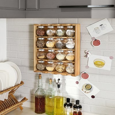 Decopatent Decopatent® Kruidenrekje - Kruidenrek met 16 kruidenpotjes van glas - Keukenrek - Specerijen rek - Bamboe Hout - 4 laag