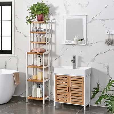 Decopatent Wastafel onderkast met uitsparing - 30 x 60 x 60 cm (L x B x H) - Badkamermeubel staand van bamboe hout - Badkamerkast wit - Meubel / kastje / wastafelkast voor Badkamer - Decopatent®