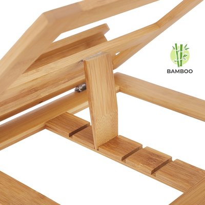 Decopatent Luxe boekenstandaard van bamboe hout - Boekenhouder voor o.a. kookboek (als kookboekstandaard in keuken), tablet of boek - Boekensteun, verstelbaar & inklapbaar - Decopatent®