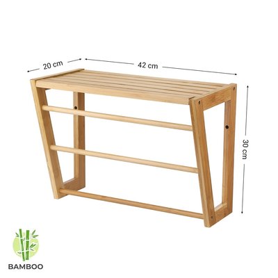 Decopatent Bamboe wandplank en handdoekenrek voor in de badkamer - Hangend houten wandrek / handdoekenhouder - Badkamer rek voor handdoeken - Decopatent®