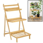 Decopatent Plantenrek van bamboe hout - Plantentrap / bloemenrek voor binnen - Plantenetagere met 3 etages - Staand rek voor planten en bloemen - Decopatent®