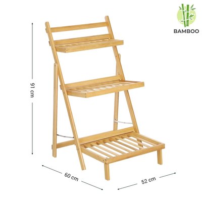 Decopatent Plantenrek van bamboe hout - Plantentrap / bloemenrek voor binnen - Plantenetagere met 3 etages - Staand rek voor planten en bloemen - Decopatent®