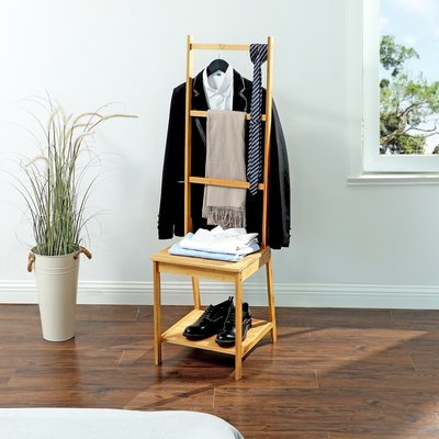 Decopatent Dressboy van bamboe hout - Kledingstandaard met zitting en rekken - Biedt plaats aan schoenen, blouse en broeken - Voor badkamer, slaapkamer en walk-in closet - Decopatent®