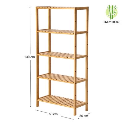 Decopatent Opbergrek van bamboe hout - Als open badkamerrek, schoenenrek of keukenrek - Opbergkast met 5 verstelbare etages / planken - Rek voor badkamer, keuken en hal - 60 cm breed - Decopatent®