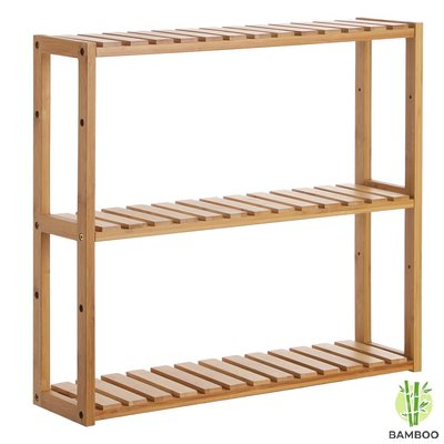 Decopatent Bamboe wandplank met 3 verstelbare etages - Hangend houten wandrek - O.a. voor de badkamer - 60 x 15 x 54 cm (L x B x H) - Decopatent®