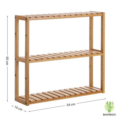 Decopatent Bamboe wandplank met 3 verstelbare etages - Hangend houten wandrek - O.a. voor de badkamer - 60 x 15 x 54 cm (L x B x H) - Decopatent®