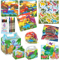 Henbrandt 10 STUKS | KANT-EN-KLARE Gevulde DINOSAURUS Traktatiedozen INCLUSIEF Uitdeel Kado's. Bestaande uit: Uitdeelbox, Krijtjes, Notitieblok, Flipperspel, Puzzel, Stickervel en Bellenblaas | Jongens | Tractatiedozen voor Verjaardagen en Kinderfeestjes