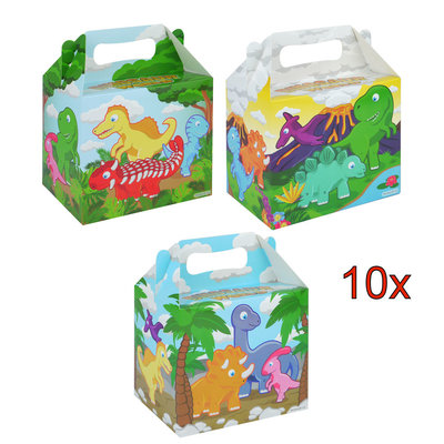 Henbrandt 10 STUKS | KANT-EN-KLARE Gevulde DINOSAURUS Traktatiedozen INCLUSIEF Uitdeel Kado's. Bestaande uit: Uitdeelbox, Krijtjes, Notitieblok, Flipperspel, Puzzel, Stickervel en Bellenblaas | Jongens | Tractatiedozen voor Verjaardagen en Kinderfeestjes