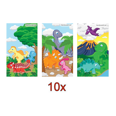 Henbrandt 10 STUKS | KANT-EN-KLARE Gevulde DINOSAURUS Traktatiedozen INCLUSIEF Uitdeel Kado's. Bestaande uit: Uitdeelbox, Krijtjes, Notitieblok, Flipperspel, Puzzel, Stickervel en Bellenblaas | Jongens | Tractatiedozen voor Verjaardagen en Kinderfeestjes