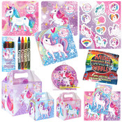 Decopatent 10 STUKS | KANT-EN-KLARE Gevulde UNICORN Traktatiedozen INCLUSIEF Uitdeel Kado's. Bestaande uit: Uitdeelbox, Krijtjes, Notitieblok, Flipperspel, Puzzel, Stickervel en Bellenblaas | Meisjes | Tractatiedozen voor Verjaardagen en Kinderfeestjes