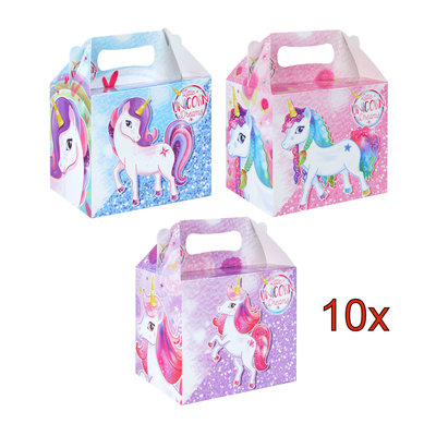 Decopatent 10 STUKS | KANT-EN-KLARE Gevulde UNICORN Traktatiedozen INCLUSIEF Uitdeel Kado's. Bestaande uit: Uitdeelbox, Krijtjes, Notitieblok, Flipperspel, Puzzel, Stickervel en Bellenblaas | Meisjes | Tractatiedozen voor Verjaardagen en Kinderfeestjes