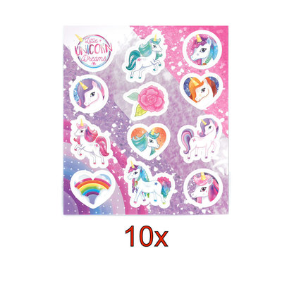 Decopatent 10 STUKS | KANT-EN-KLARE Gevulde UNICORN Traktatiedozen INCLUSIEF Uitdeel Kado's. Bestaande uit: Uitdeelbox, Krijtjes, Notitieblok, Flipperspel, Puzzel, Stickervel en Bellenblaas | Meisjes | Tractatiedozen voor Verjaardagen en Kinderfeestjes