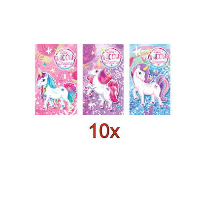 Decopatent 10 STUKS | KANT-EN-KLARE Gevulde UNICORN Traktatiedozen INCLUSIEF Uitdeel Kado's. Bestaande uit: Uitdeelbox, Krijtjes, Notitieblok, Flipperspel, Puzzel, Stickervel en Bellenblaas | Meisjes | Tractatiedozen voor Verjaardagen en Kinderfeestjes