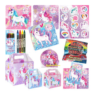 Henbrandt 10 STUKS | KANT-EN-KLARE Gevulde UNICORN Traktatiedozen INCLUSIEF Uitdeel Kado's. Bestaande uit: Uitdeelbox, Krijtjes, Notitieblok, Flipperspel, Puzzel, Stickervel en Bellenblaas | Meisjes | Tractatiedozen voor Verjaardagen en Kinderfeestjes